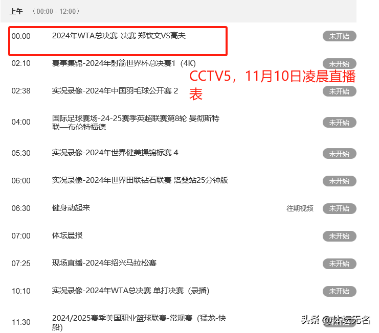 V5、CCTV5+节目单！郑钦文决赛有变九游会自营中央5台今晚直播表出炉：CCT(图2)